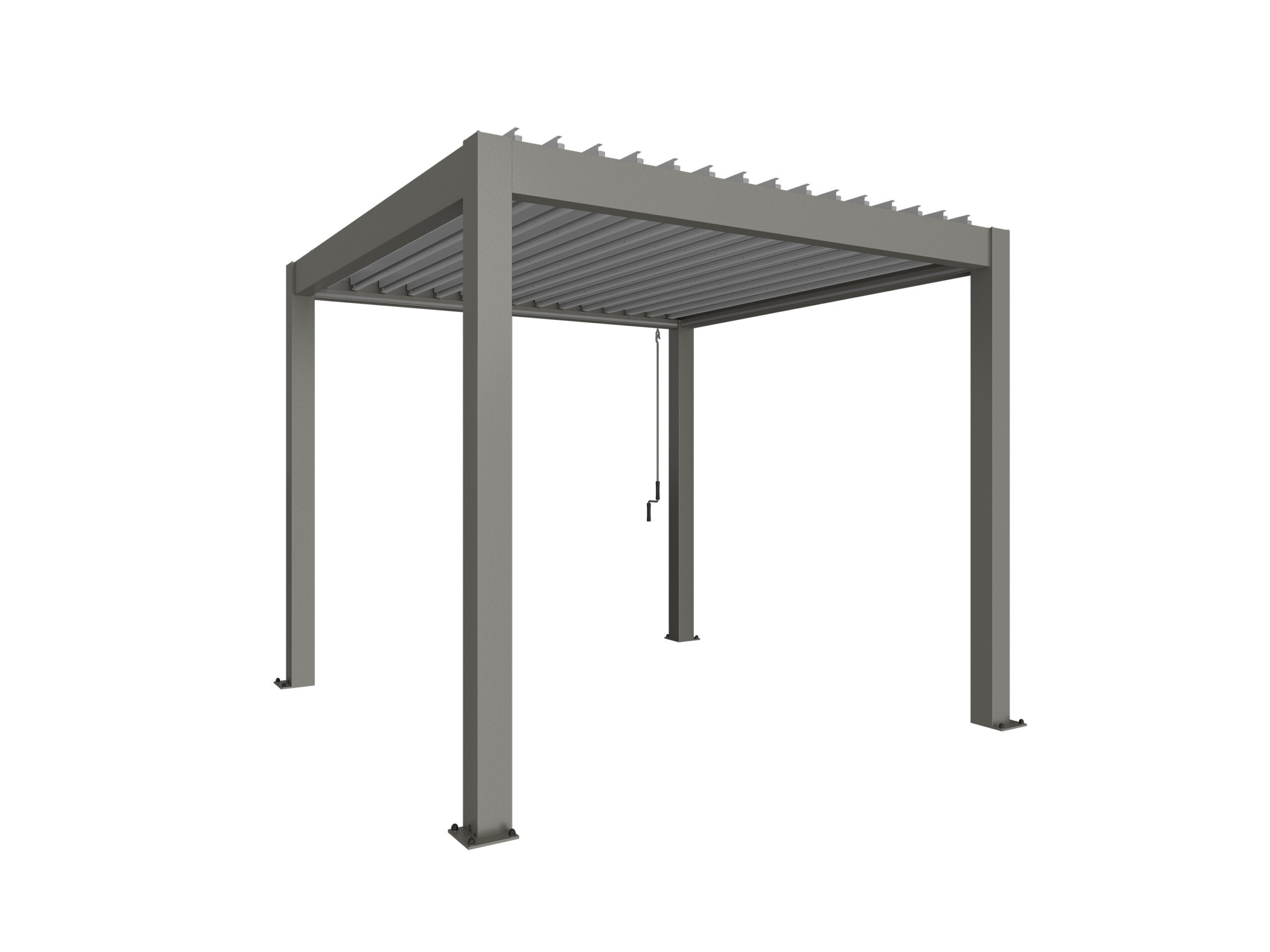 Freestanding, silver and quartz gray metallic pergola